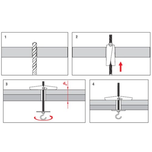 Rugós billenőhorog gipszkartonhoz M4 x 75 kampóval (3045149)