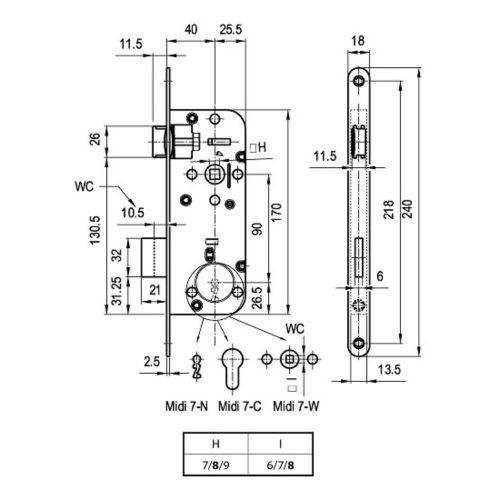 Ajtózár MIDI-7 cilinderes 40/90/8 (3283871)