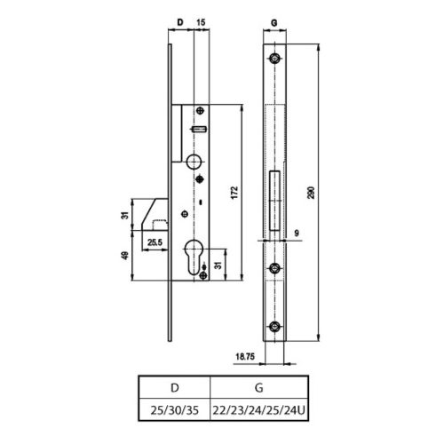 Elzett ajtózár VEKTOR bev. reteszzár 25/22 (3283878)