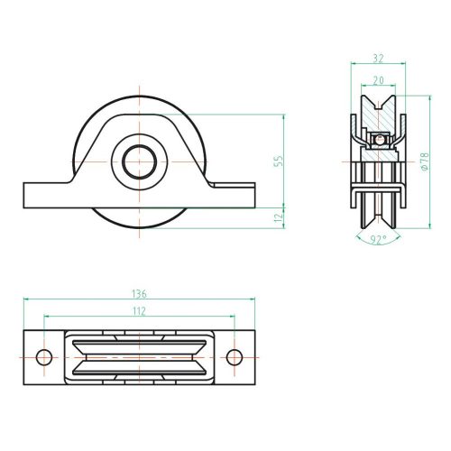 Tolókapu görgő süllyesztett "Y" profilú 80mm