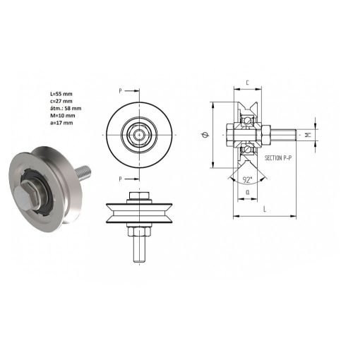 Tolókapu görgő tengelyes "Y" 60mm