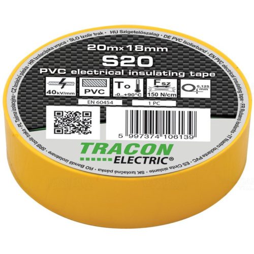 Tracon K20 szigetelőszalag sárga (TRAS20)