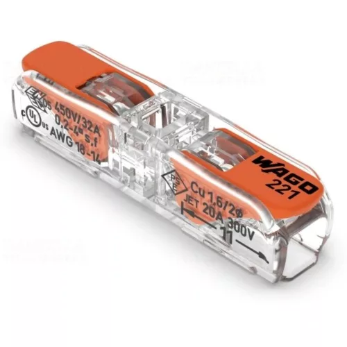 Wago vezeték összekötő sodrott 2-es 1P átmenő átlátszó max. 4 mm2 32A (221-2411)