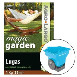   Agro-Largo Magic Garden Lugas árnyéktűrő fűmagkeverék 1kg + Cellfast kézi trágyaszóró